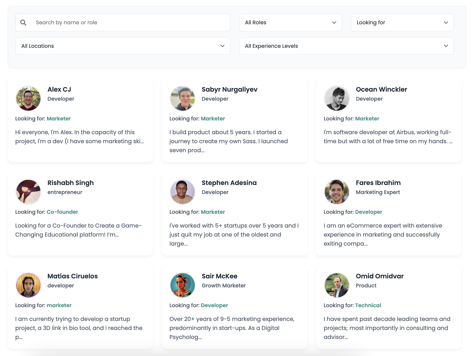 Founders Directory Interface